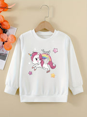 Girls Unicorn Curls Graphic Sweatshirt, Comfy Fit Pullover