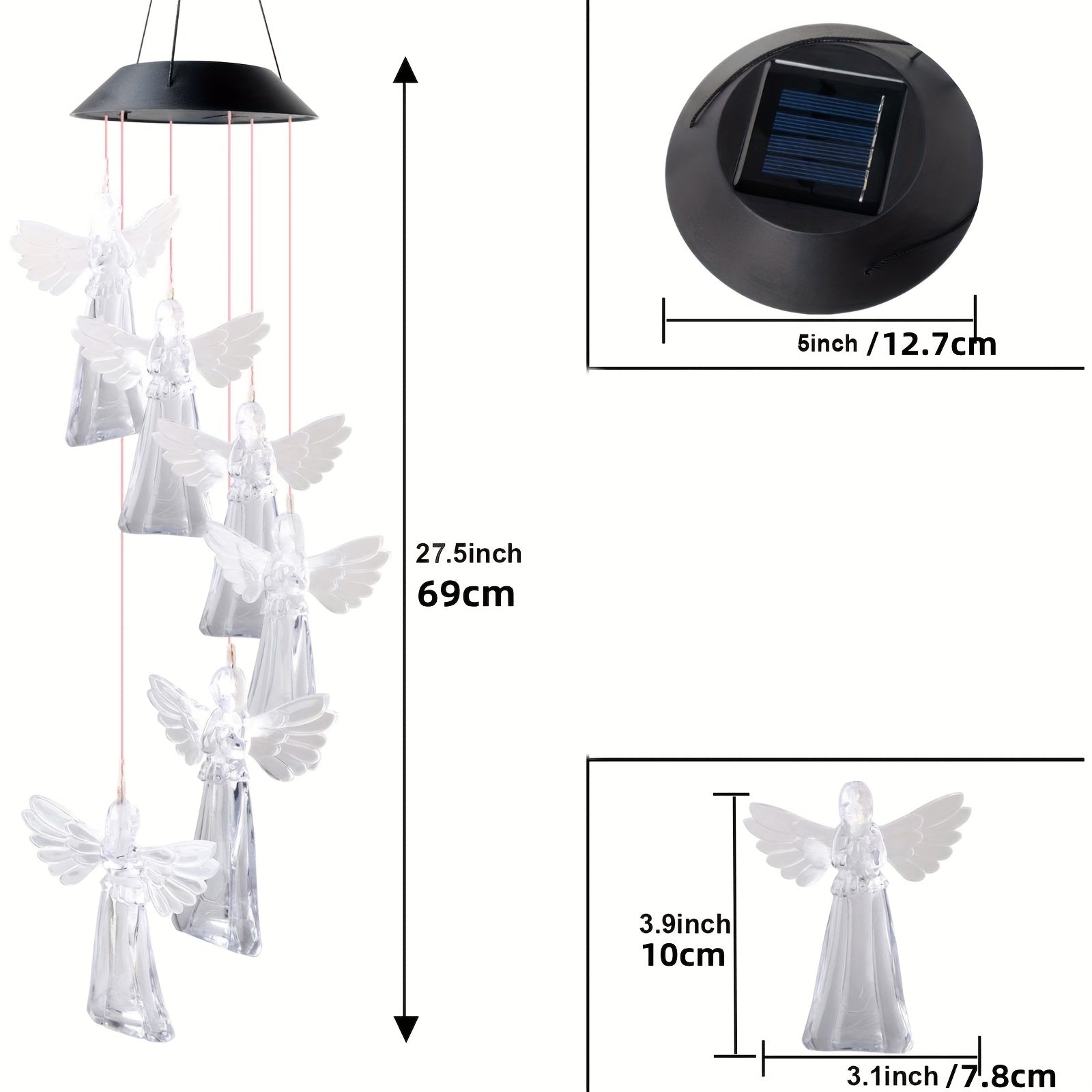 Solar Angel Wind Chime with LED Light for Home and Garden Decor