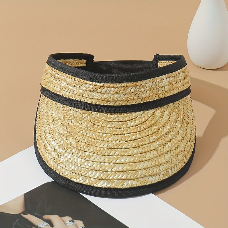 Khaki Vintage Straw Visor Hat Lightweight Sunshade Ponytail Hat