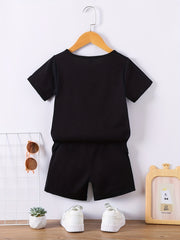 Boys Dino Graphic Print T-shirt & Shorts Set Summer Kids Clothing
