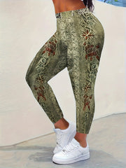 Sporty Distressed Floral Print High Rise Leggings Plus Size