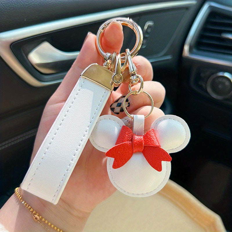 Cartoon Bow Mouse Bracelet Keychain Animal PU Leather Key Ring Gift