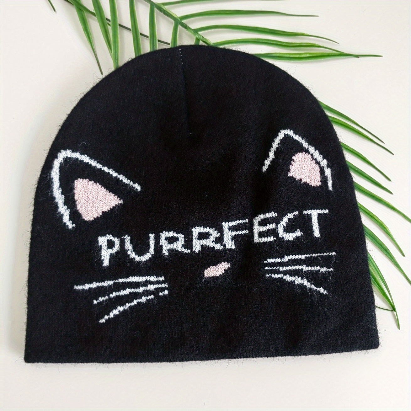 Cat Jacquard Beanie Lightweight Elastic Knit Hat Warm Skull Cap