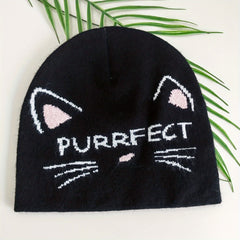 Cat Jacquard Beanie Lightweight Elastic Knit Hat Warm Skull Cap