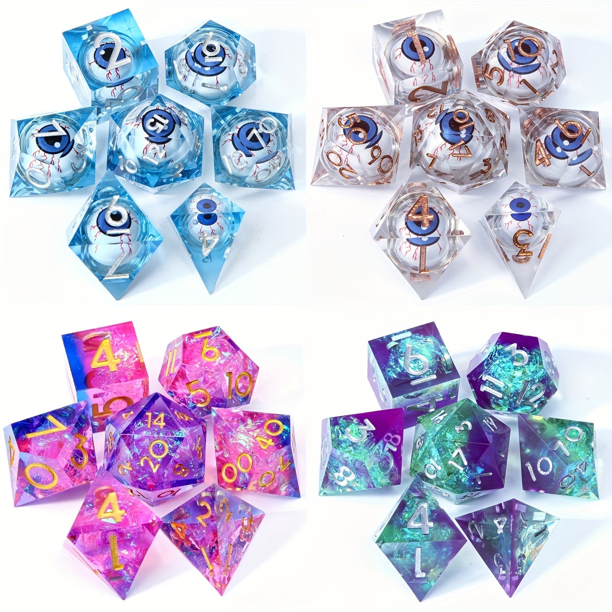 Dragon Eye Resin Dice Set 7pcs Polyhedral Dice Halloween Decoration