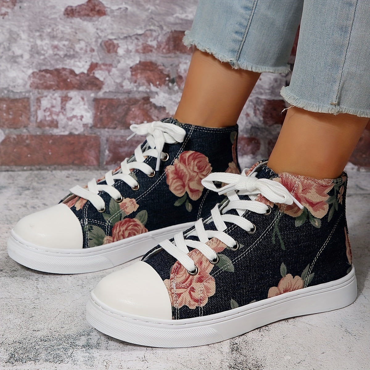 Floral Canvas Sneakers Lace Up Lightweight Round Toe Shoes