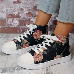 Floral Canvas Sneakers Lace Up Lightweight Round Toe Shoes