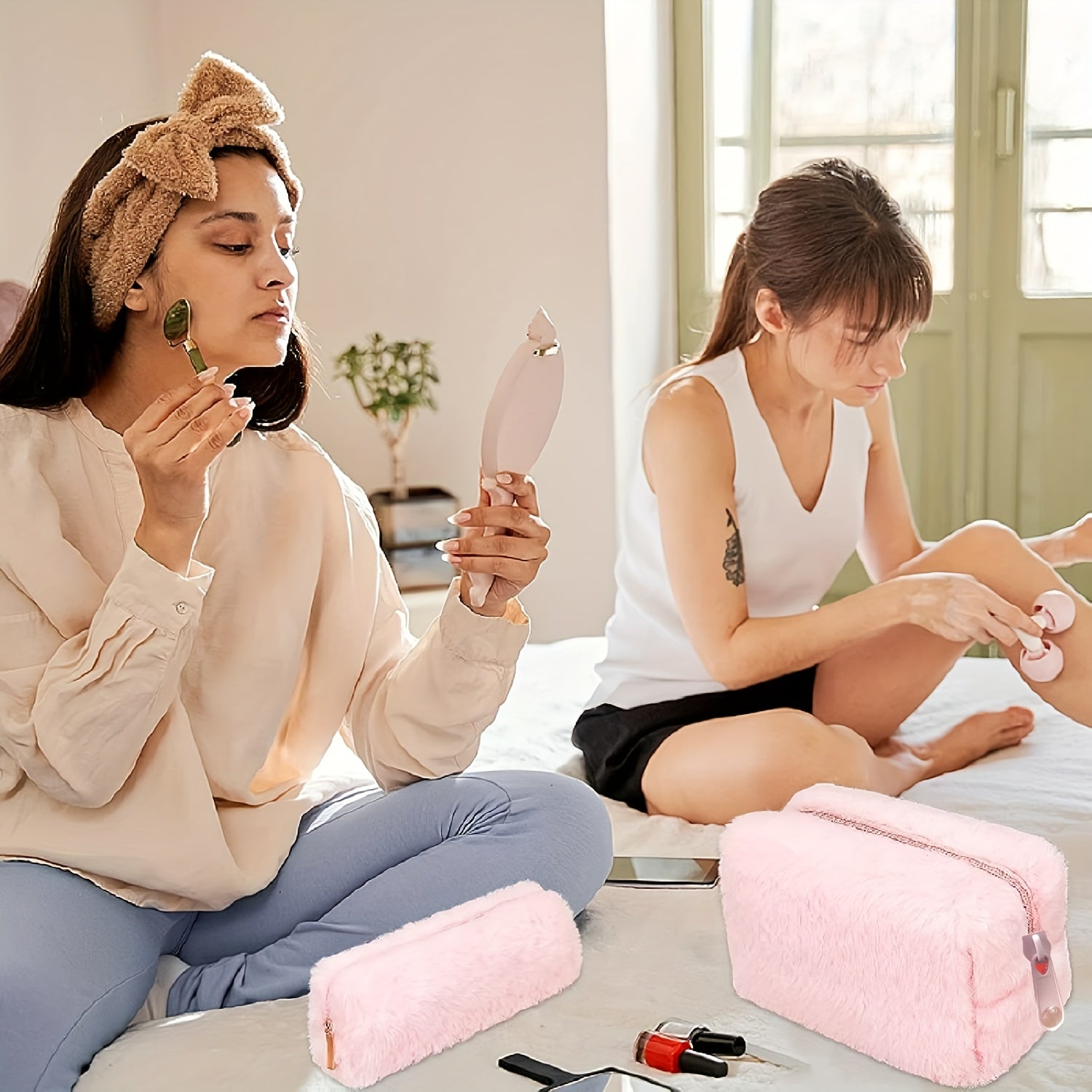 Small Makeup Bag For Purse Cosmetic Pouch Travel Toiletry Bag Fuzzy Pencil Case