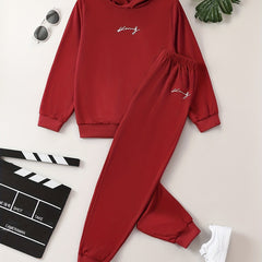 Boy's 2pcs Hoodie & Solid Sweatpants Set for Spring Fall