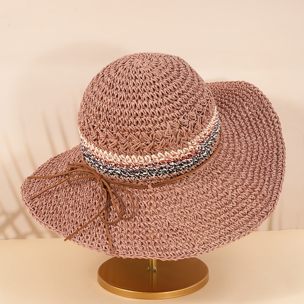 Boho Foldable Straw Hat Big Brim Beach Sunshade Hat for Women