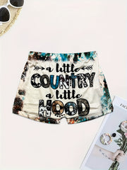 HOOD & Graphic Print Skinny Shorts