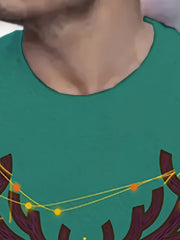 Christmas Reindeer Print T shirt Men's Casual Street Style Tee Shirt