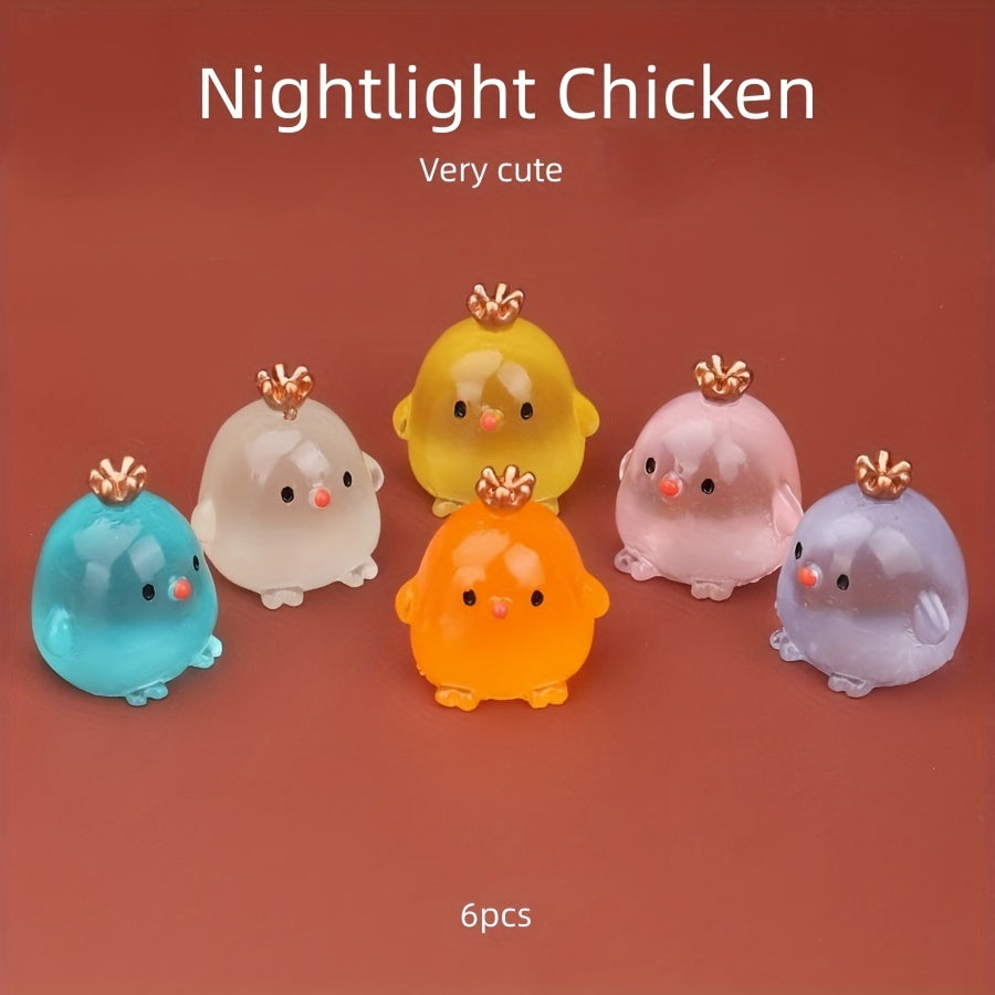 6pcs Luminous Chicken Crown Ornament Toy Micro Landscape Mini Figure Model