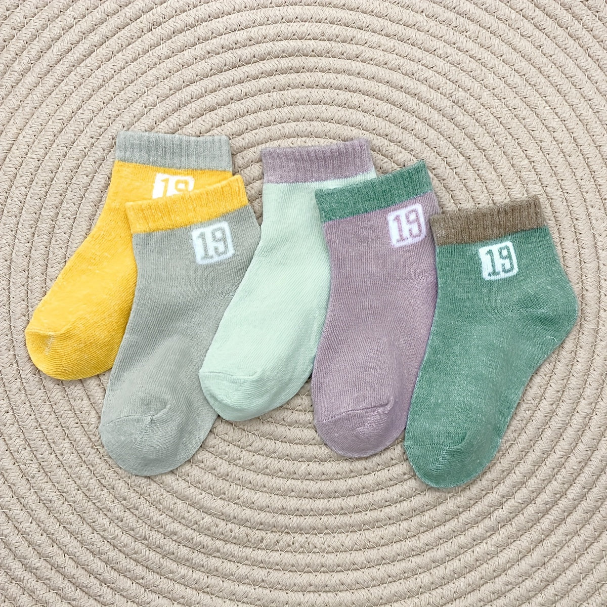 5 Pairs Toddler Crew Socks Number Print Boys Girls