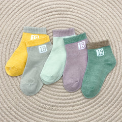 5 Pairs Toddler Crew Socks Number Print Boys Girls