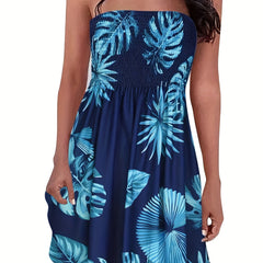 Tropical Print Tube Dress Off Shoulder Midi Dress Women's Clothing
