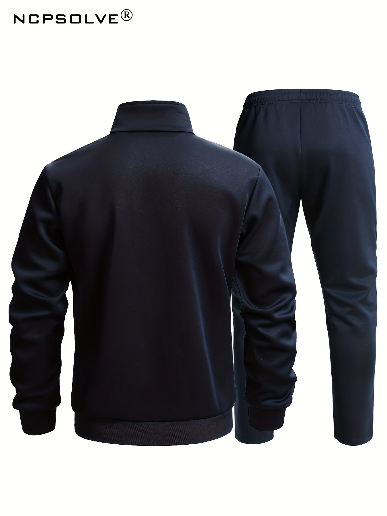 2pcs Men's Sports Suit Block Stand Collar Zip Up Jacket & Elastic Waist Pants