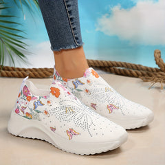 Women's Rhinestone Platform Sneakers Casual Flower & Butterfly Shoes
