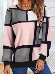 Block Patchwork Sweatshirt Crew Neck Long Sleeve Women's Clothing