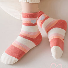 Girls Pink Heart Stripe Plaid Crew Socks for Kids Spring Summer