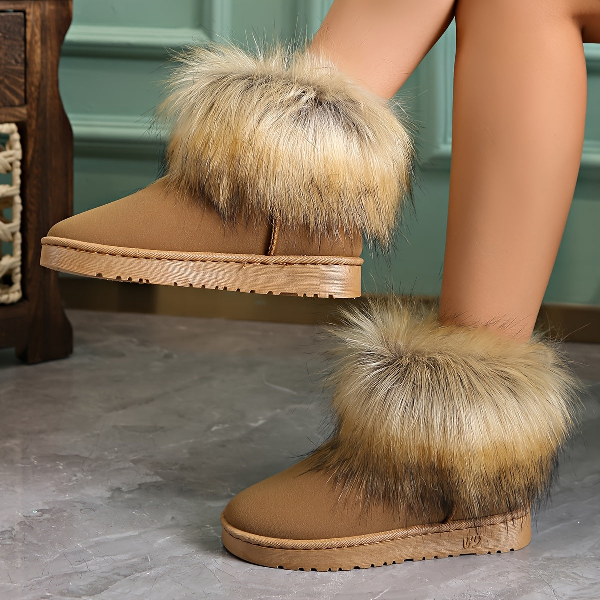 Women's Faux Fur Solid Snow Boots Thermal Plush Furry Shoes