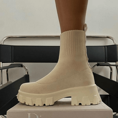 Women's Thick Sole Short Boots Knitted Socks Shoes