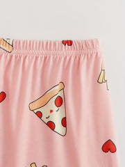 Cartoon Food Print Pajamas Set Top & Shorts & Lounge Pants Women's Sleepwear