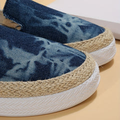 Women's Denim Platform Espadrille Sneakers Slip On Flat Low Top Shoes