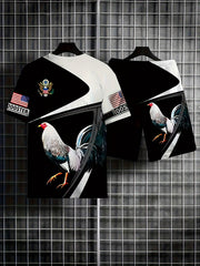 Rooster Pattern Mens 2 Piece Outfits T-shirt & Shorts Set For Summer