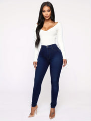 Women's High Waist Skinny Leg Jeans Solid Denim Pants