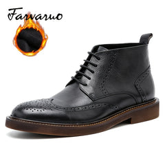 FARWARWO Men's Wingtip Brogue Leather Boots
