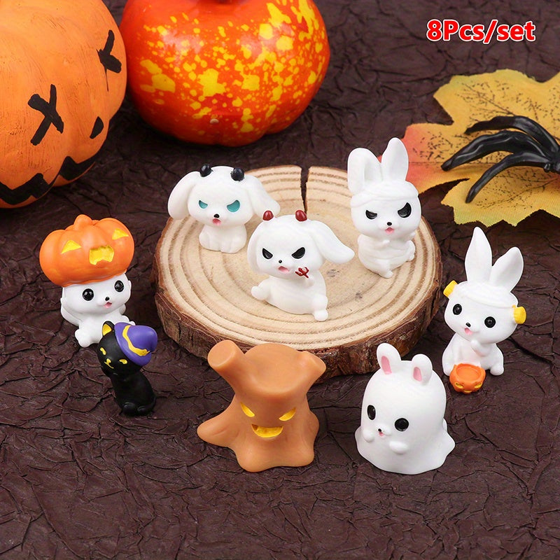 8pcs Halloween Mini Ornaments Rabbit Ghost Cat Dollhouse Toy
