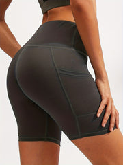 High Waist Yoga Shorts With Pocket Quick Dry Tight Stretch Fitness Shorts