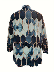 Colorblock Geometric Print Stretch Cardigan