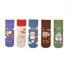 5pairs Baby Cartoon Animal Pattern Socks Kids Crew Socks For All Seasons