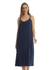 Women's Solid Thin Straps High Fork Pajamas Dress