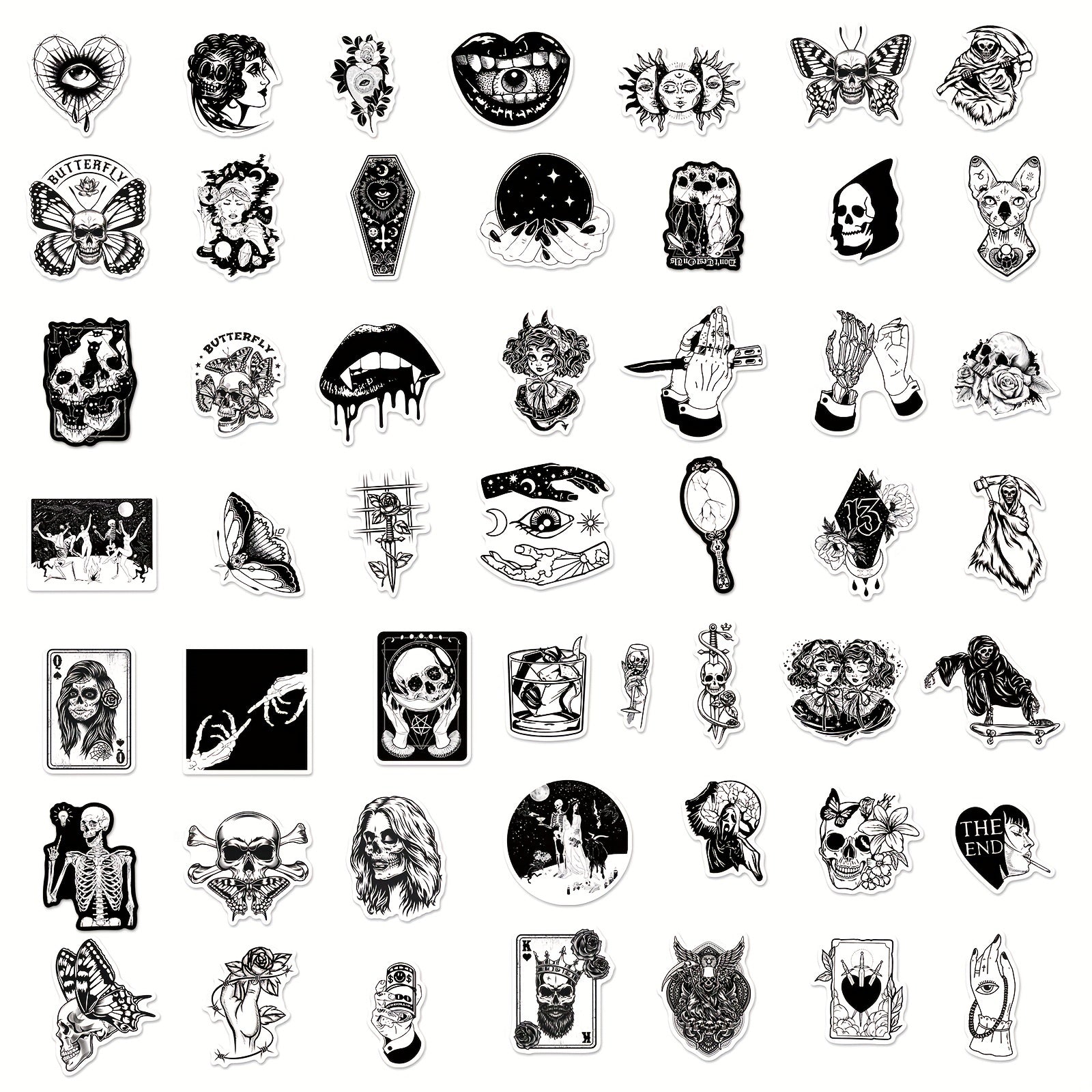 100pcs Gothic Stickers Skull Waterproof Vinyl Stickers For Laptop Phone Car