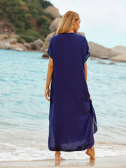Boho Cover Up Dress Floral Print V Neck Slight Stretch