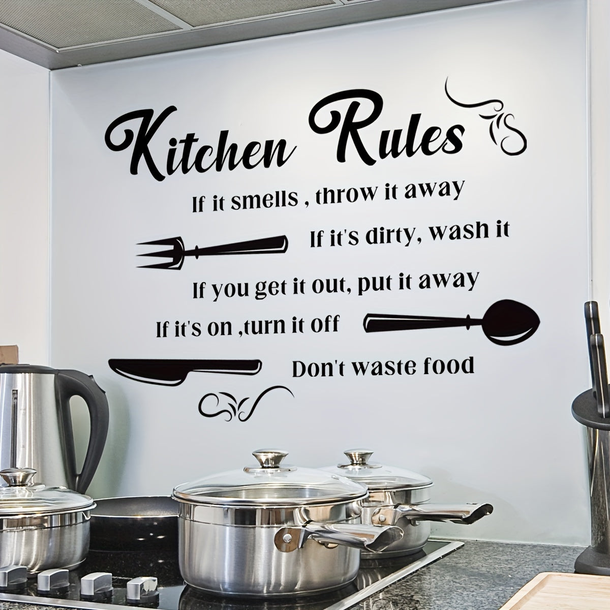 Kitchen Rules Wall Sticker Self-Adhesive Waterproof Removable 30x11.81in