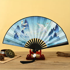 Chinese Style Double Sided Silky Tassel Folding Fan