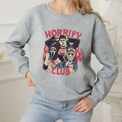 Horrify Club Print Sweatshirt Long Sleeve Women's Casual Crew Neck