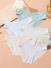5pcs Solid Ribbed Briefs Comfy Panties Women's Lingerie