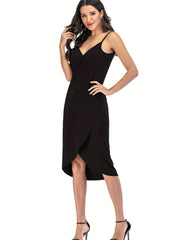 Surplice Neck Backless Cami Dress Sexy Asymmetrical Spaghetti