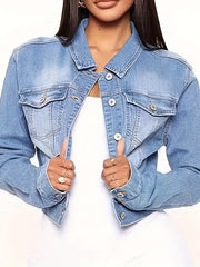Solid Long Sleeve Crop Denim Jacket