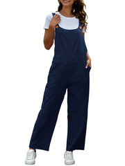 Dual Pockets Overall Jumpsuit Casual Straight Leg Overall Jumpsuit