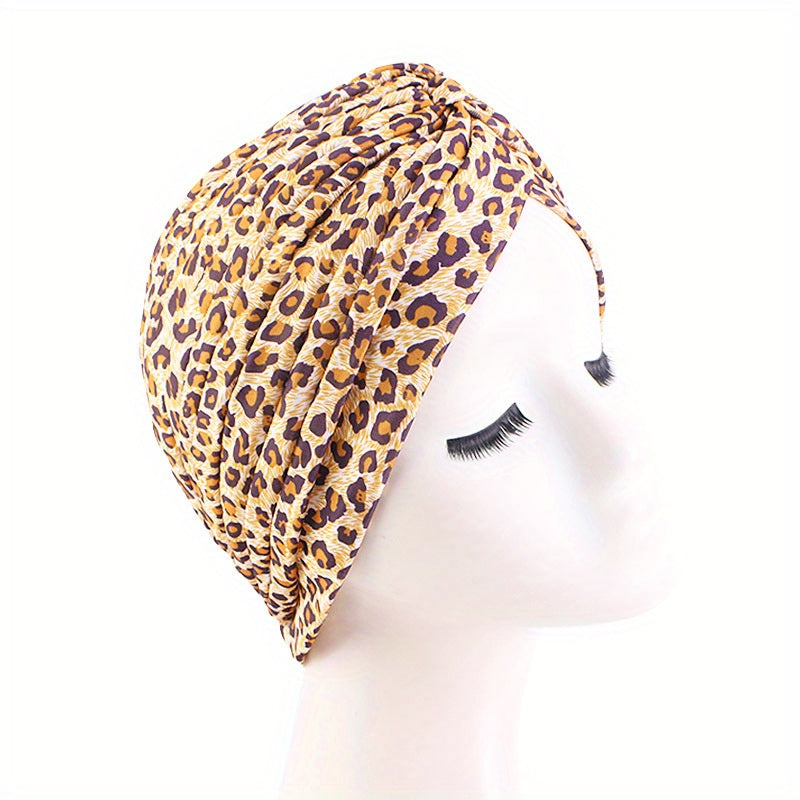 Rainbow Print Knot Turban Cap Pleated Hijab Chemo Hat Elastic Beanie Bonnet