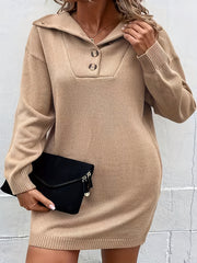 Plus Size Casual Sweater Dress Women's Plus Solid Half Button Turn Down Collar