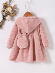 Toddler Baby Girls Furry Hooded Dress & Bag 2pcs Set
