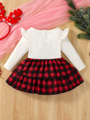 Baby Deer Print Plaid Stitching Dress
