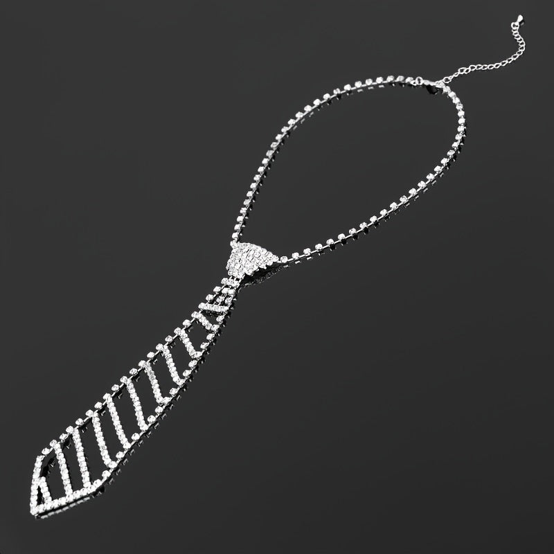 Rhinestone Tie Long Necklace Women's Bow Tie Diamond Dress Tie